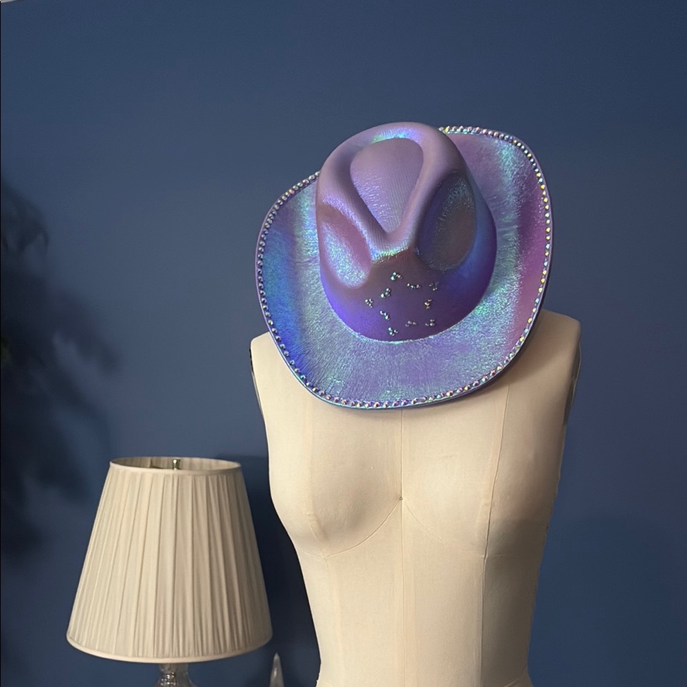🤍Iridescent Rhinestone Purple Cowboy Hat